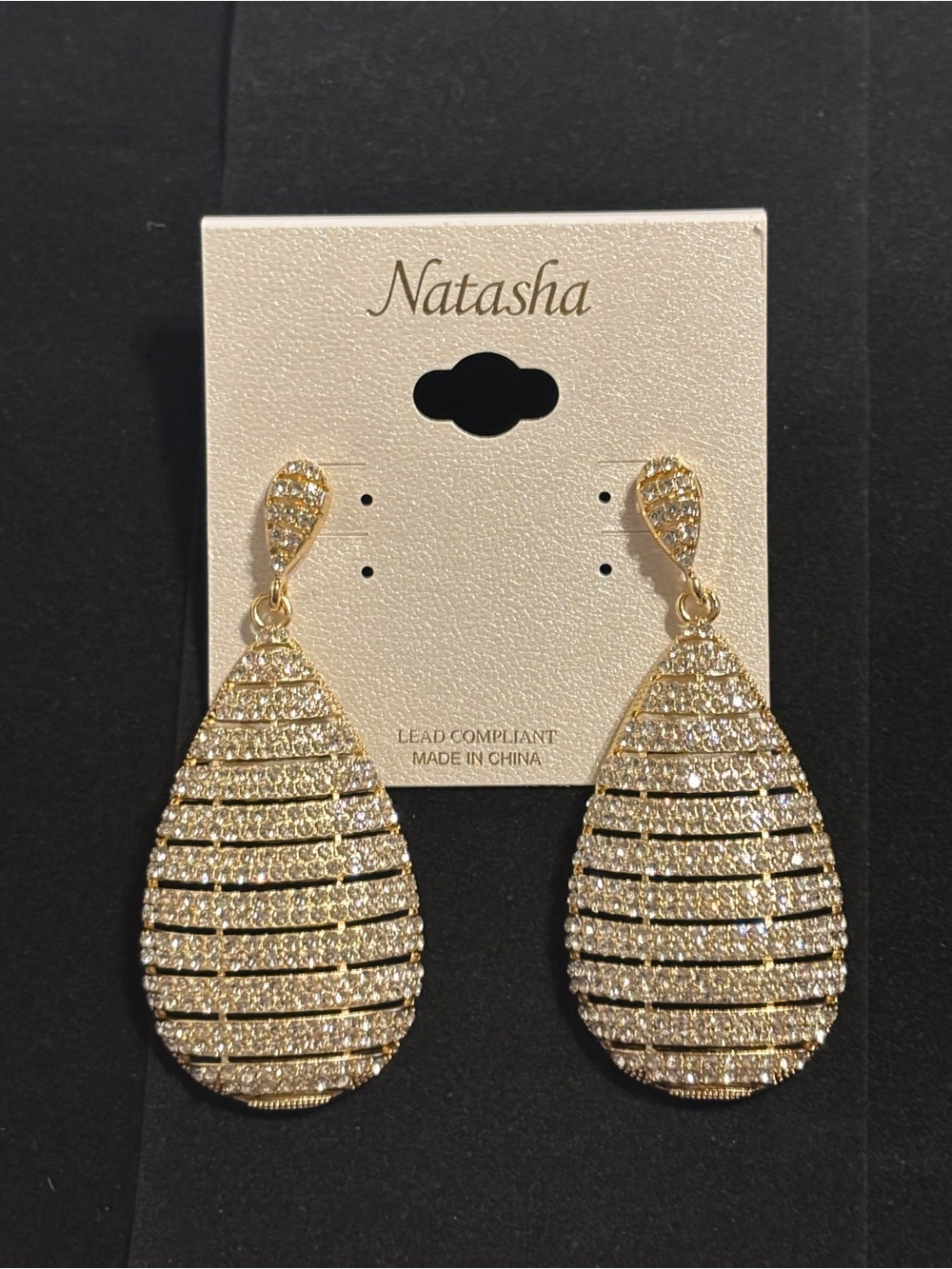 Natasha Gold Pave Rhinestone Teardrop
Statement Earrings NWT